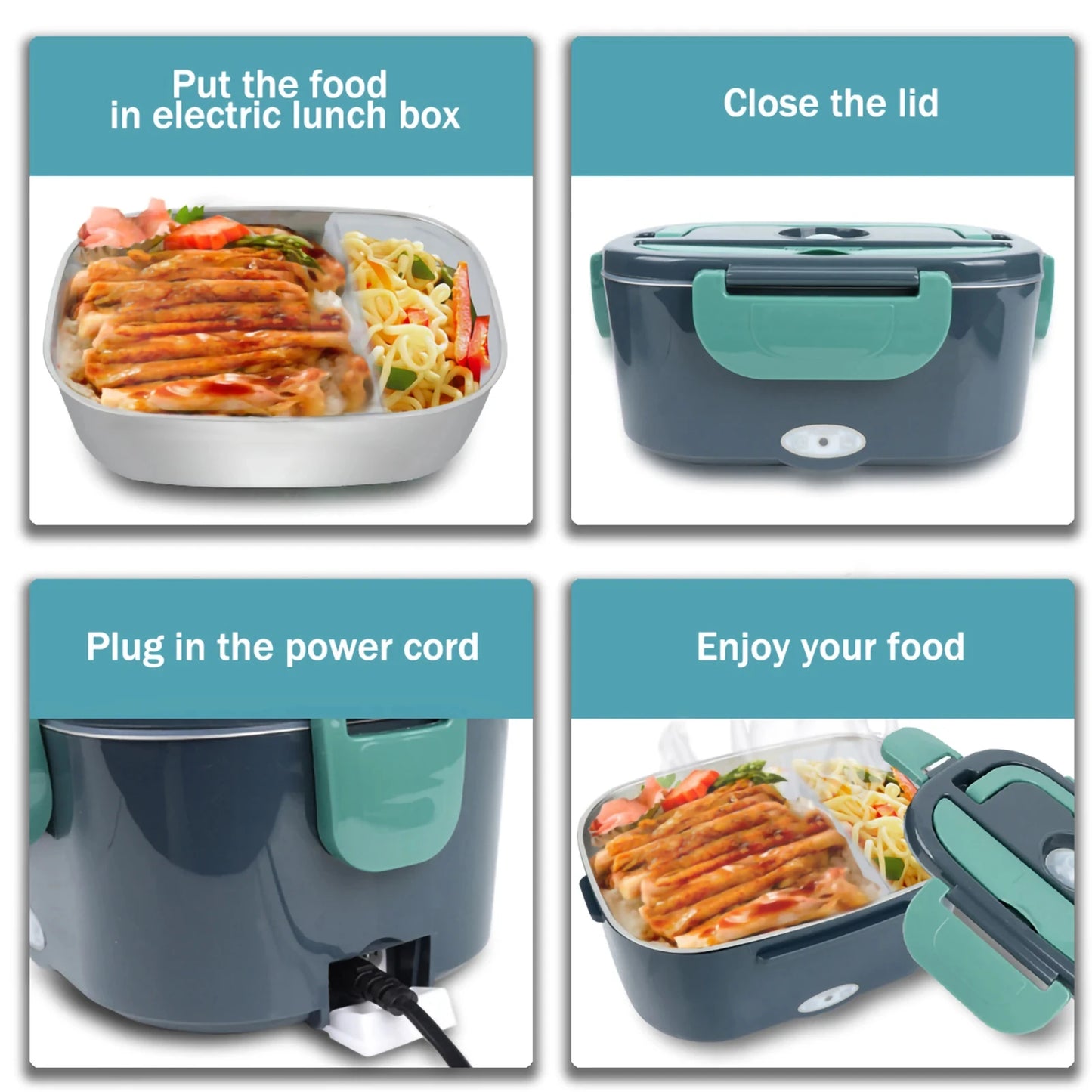 1.5L 60W 220V Electric Lunch Box, 220V Plug + Car Cigarette Lighter Plug, Heating for Lunch
